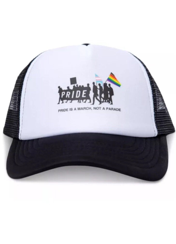The Phluid Project Pride Is a March Snap-Back Trucker Hat, White/Black, NWT
