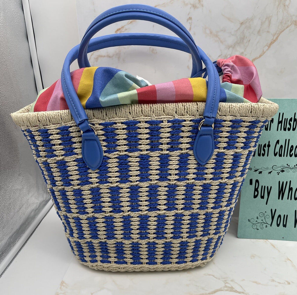 On 34th Isabella Straw Tote Bag Blu Strp One Size W/tag 