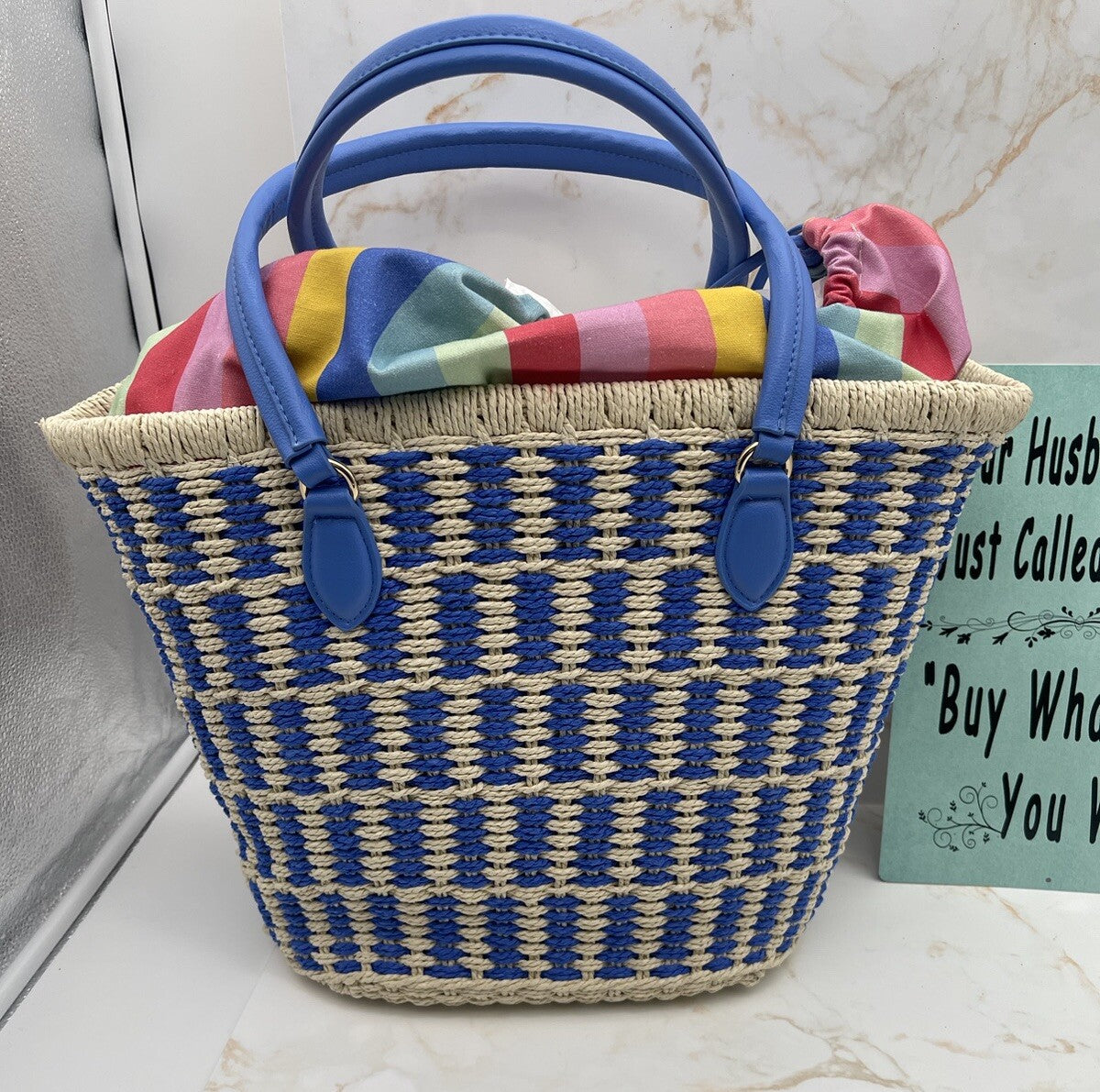 On 34th Isabella Straw Tote Bag Blu Strp One Size W/tag 
