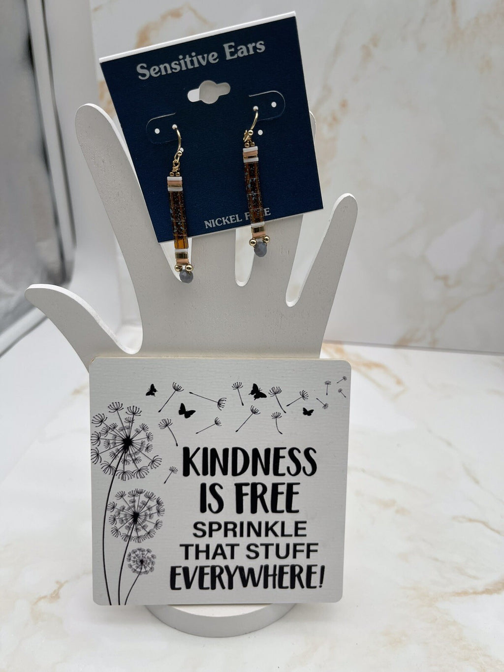 Sensitive Ears Grayish Dangle 2" Earrings Fish Hook NWT