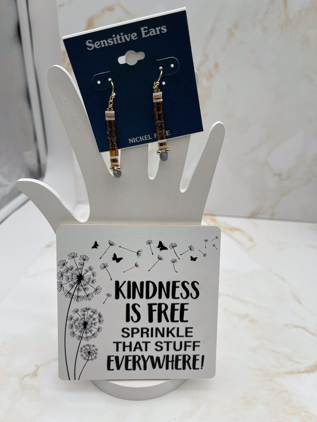 Sensitive Ears Grayish Dangle 2" Earrings Fish Hook NWT