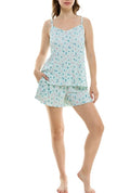 Roudelain Women's 2-Pc Pleated Satin Short Pajamas Set - Petals Blue - XL
