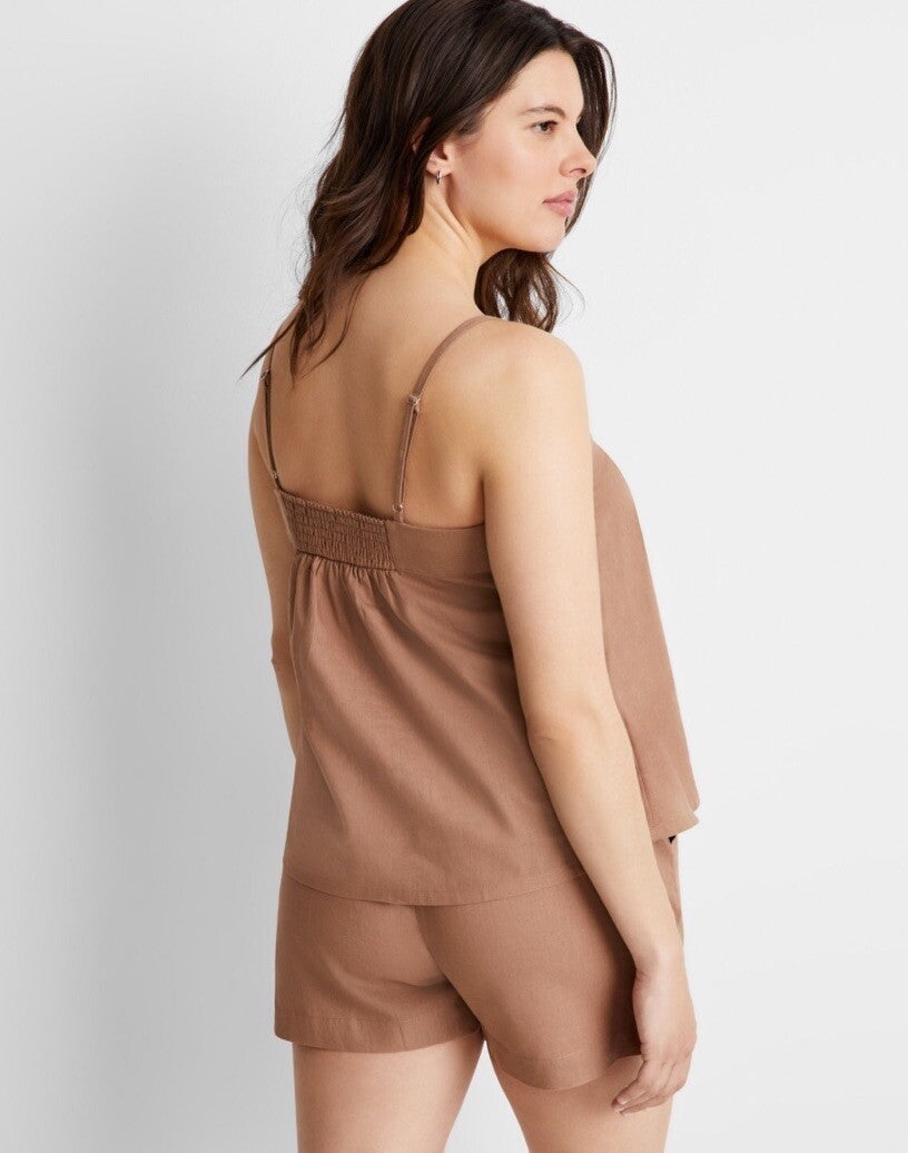 State of Day 2-Piece Linen/Rayon Blend Cami & Shorts Women's Pajama Set LARGE