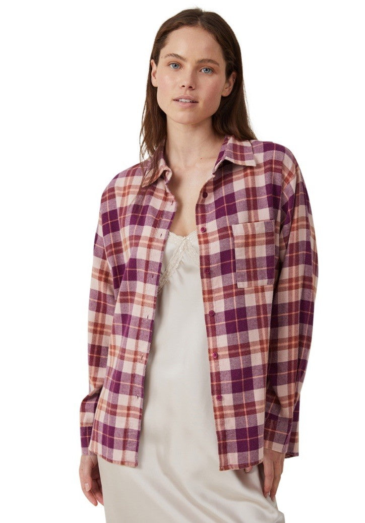COTTON ON Women's Boyfriend Flannel Shirt Soft Berry Color Size 12