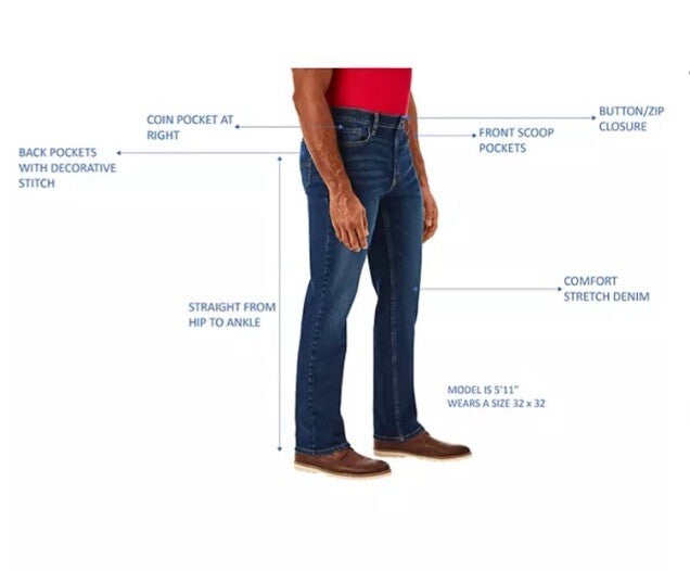 Member's Mark Men's Straight Fit Premium Stretch Denim Jeans, 5 Pocket