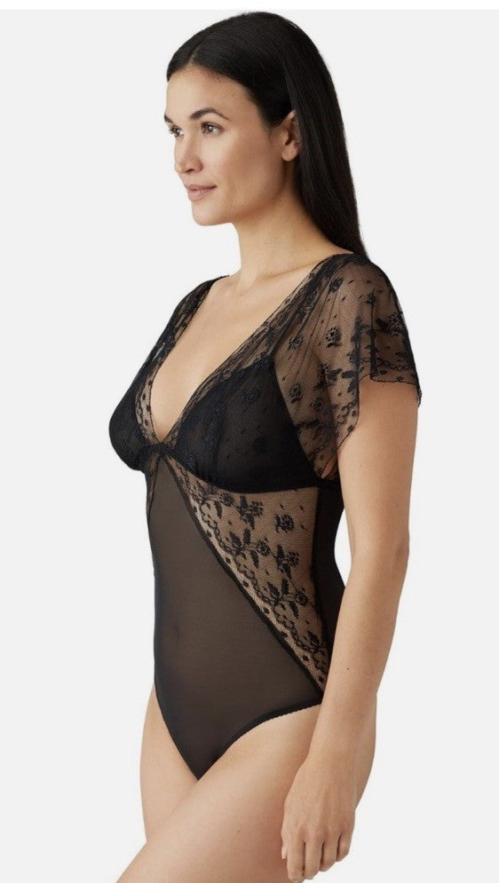 WACOAL Black Lifted In Luxury Lace Thong Bodysuit  Black L
