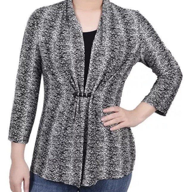 NY Collection Petite 3/4 Sleeve Two-Fer Top Multi PM