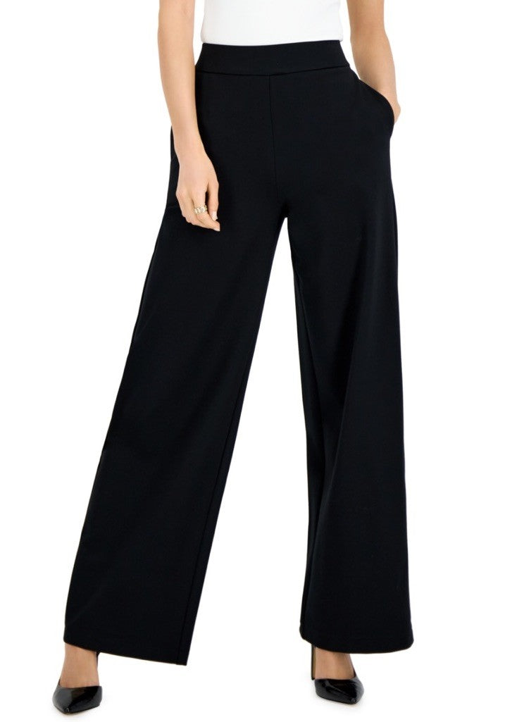 I.N.C. International Concepts Women's High-Rise Wide-Leg Pants Deep Black L