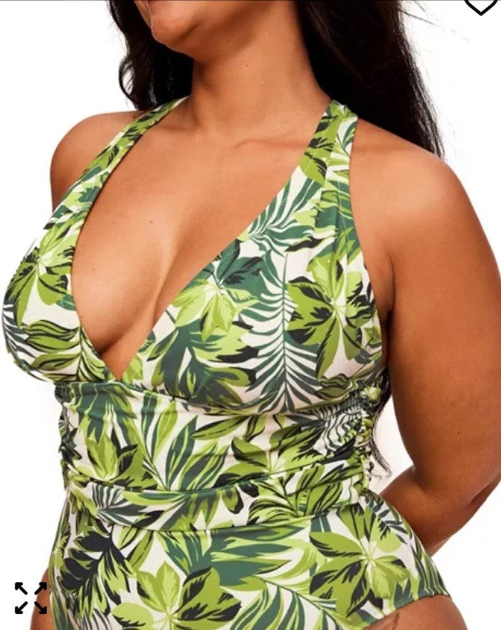 Adore Me Monroe Contour Palm Paradise Green One Piece Swimsuit Lined Sz OX