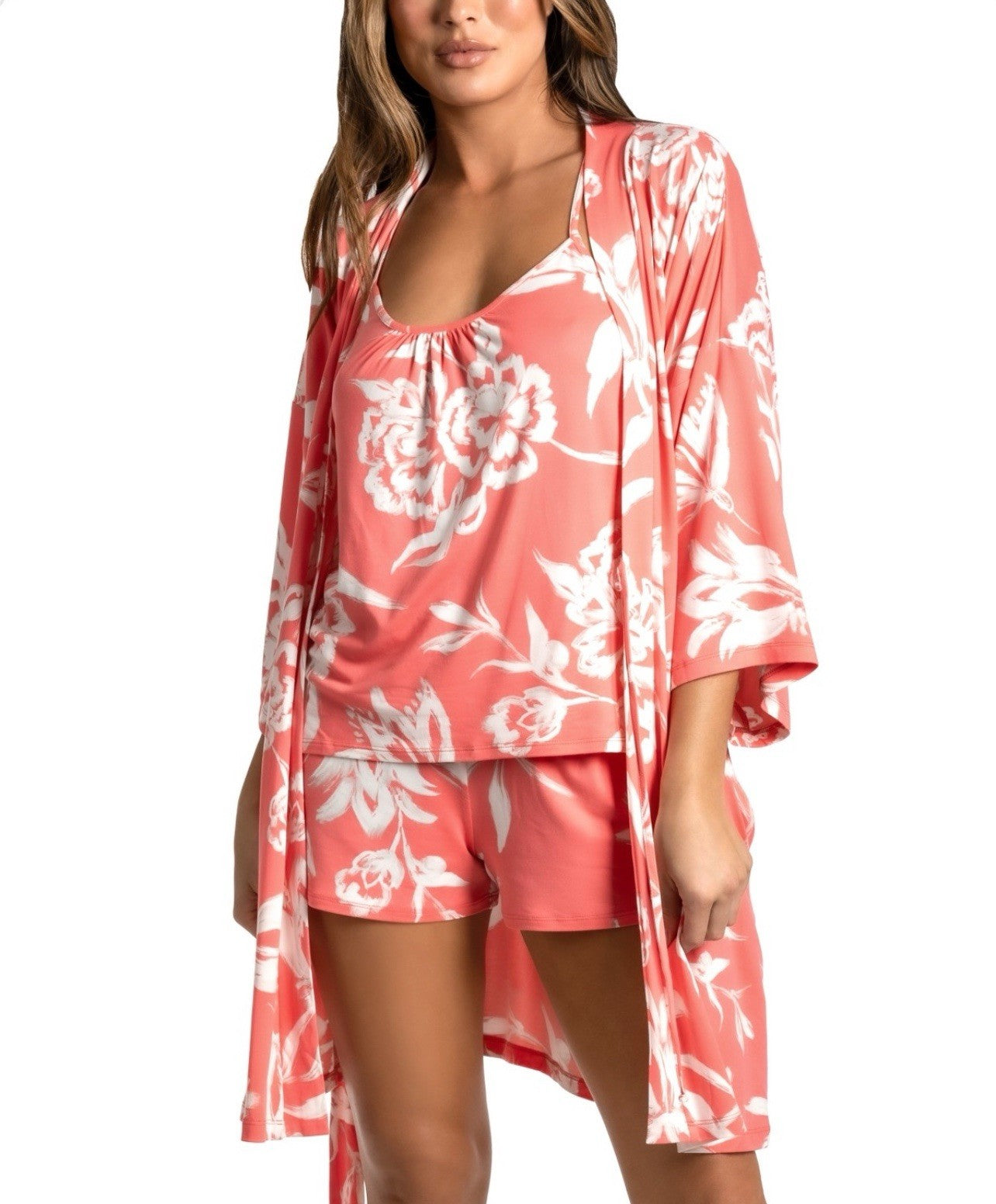 Linea Donatella Tropical Floral Print w/Pockets & Belt Womens Short Robe Size S