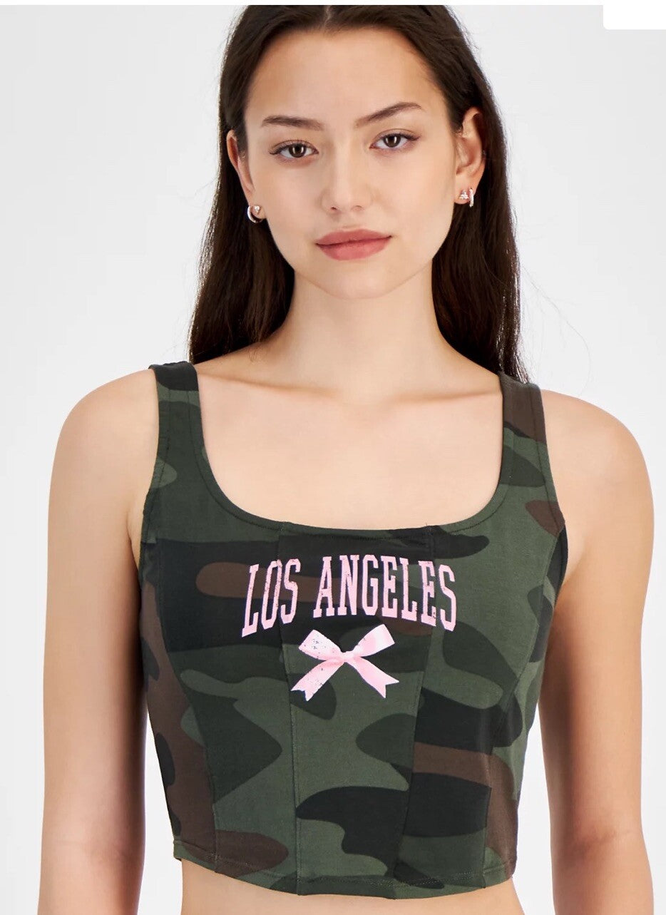 Grayson Threads, the Label Juniors' Cropped Camo-Print Graphic Top  Small