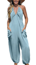 Cupshe Plunge Halter Jogger Jumpsuit Blue Size L