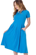Midi Dress with Short Sleeves and Pocket Detail XL Turquoise