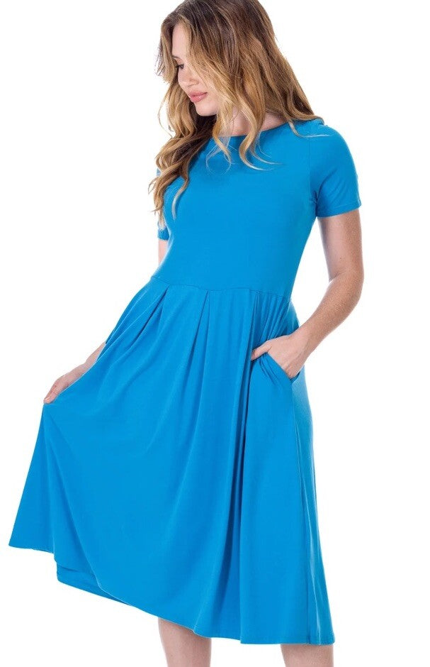 Midi Dress with Short Sleeves and Pocket Detail XL Turquoise