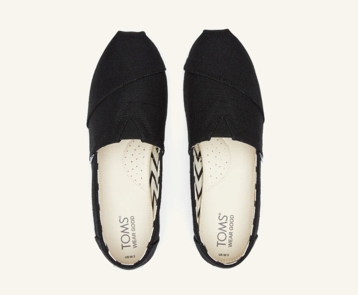 Women's Toms Alpargata Black/Black Recycled Cotton Canvas  100% Original Brand