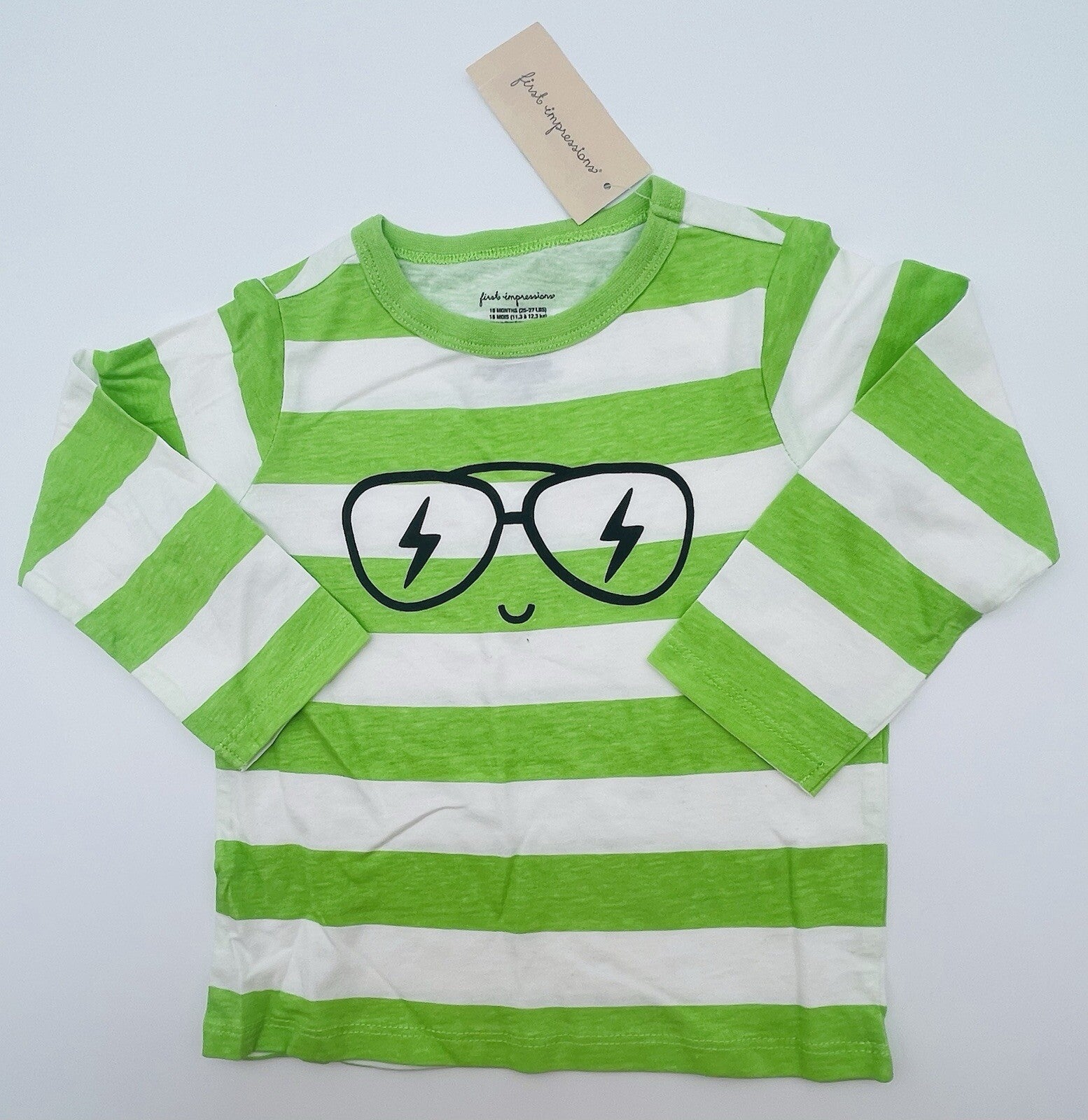 First Impression Toddler Boys Green White Striped Long Sleeve Graphic T Shirt 18