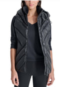 NWT DKNY Hooded Metallic Puffer Vest - Size S, Black