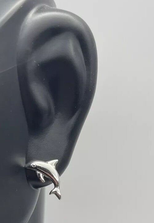 FAO SCHWARZ Sterling Silver Crystal Dolphin Stud Earrings