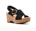 Clarks Women's Giselle Dove Wedge Sandals Black Nubuck 9 1/2