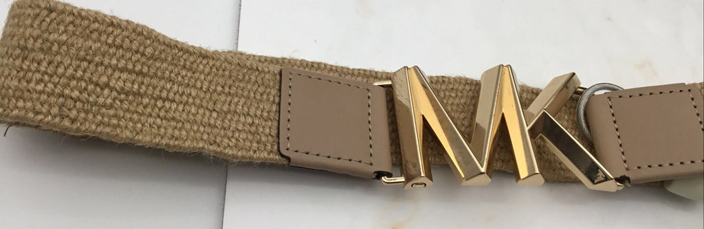 Michael Kors Straw Belt MK Logo Buckle Tan Beige Women's Accessory 