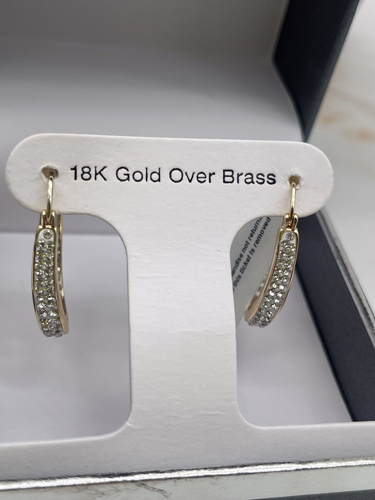 And Now This 18K gold over brass crystal & shiny double open hoop earrings