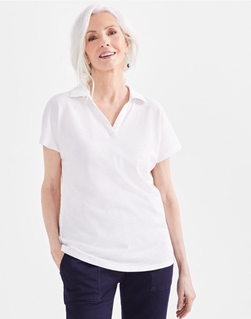 Style & Co Petite Linen-Blend Polo Shitake PL