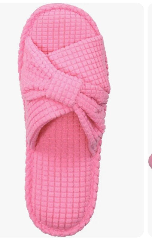 CHARTER CLUB terry bow open toe womens slide slippers Memory Foam Size 9-10 PINK