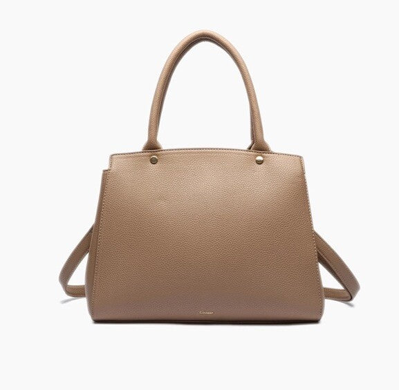 Park Bowtie Satchel Bag Shoulder Top Handle Camel Vegan Leather Detachable Strap