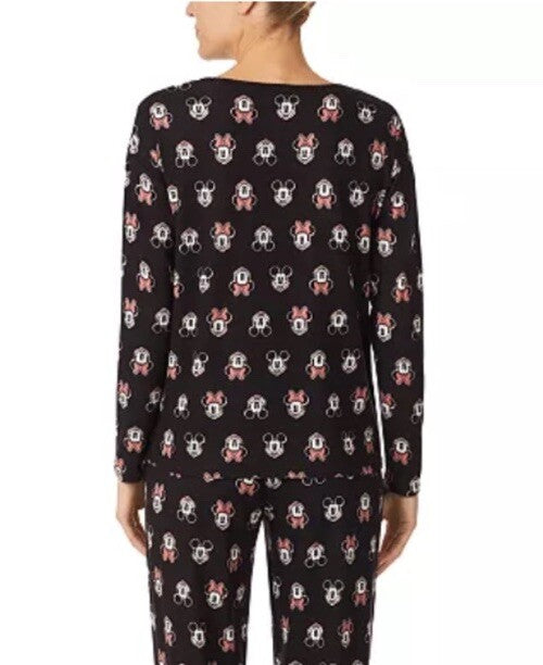 Disney Women's Mickey & Minnie Mouse Sleep Top - Black Print-Medium
