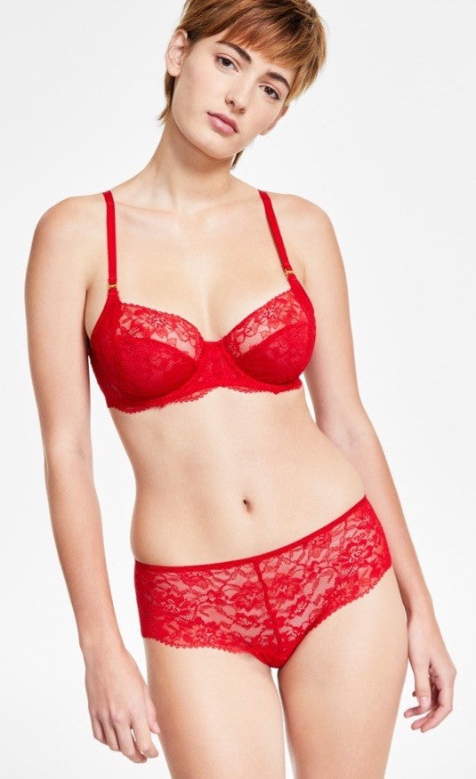 Lauren Ralph Lauren Women's Unlined Lace Full Coverage Bra Red 34C