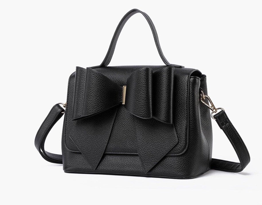 GROSSI/LIKE DREAMS Eva double bowtie vegan leather top handle crossbody -BLACK