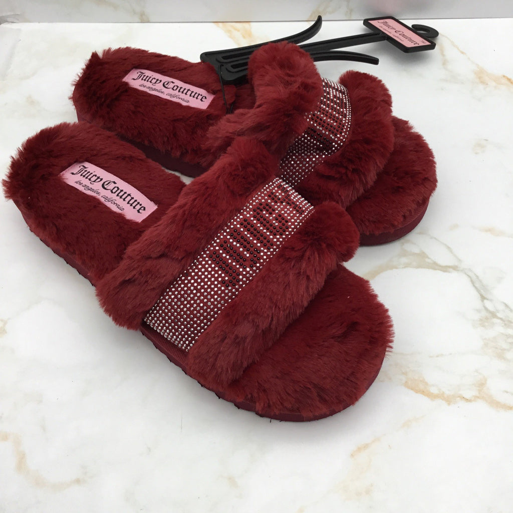 Juicy Couture HALO Faux-Fur Slip-on Slipper Sandals - BURGUNDY 7M