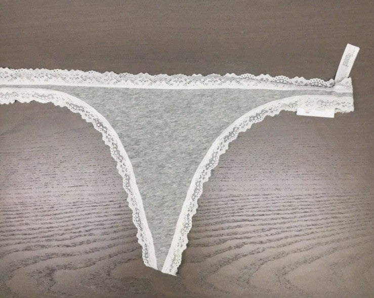 Jenni Women's Lace-Trim Thong Hthr Grey Large 