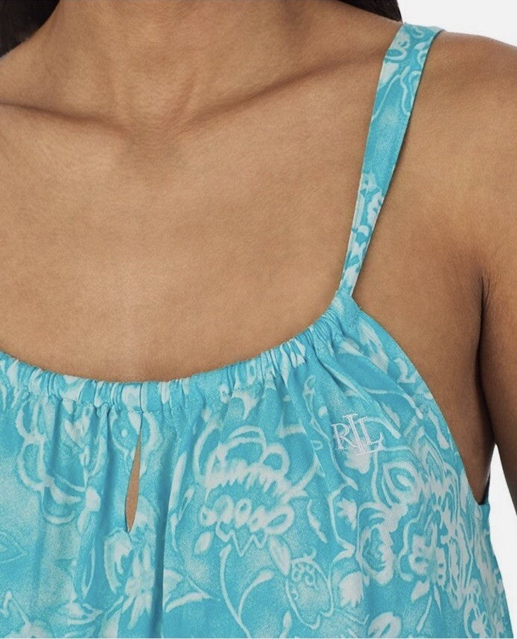Lauren Ralph Lauren Women's Short Tunnel Neck Strap Nightgown Turquoise L