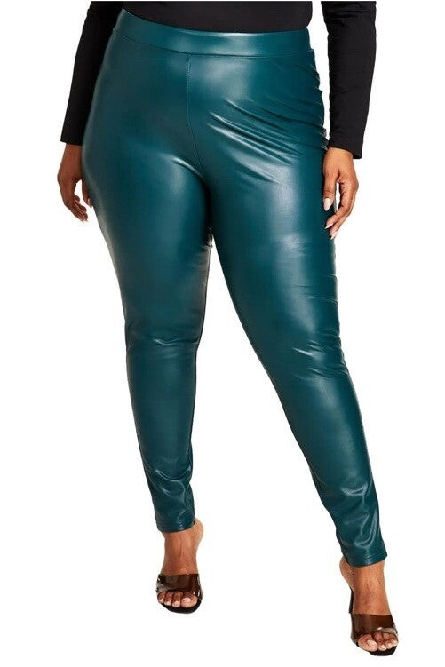 Nina Parker Womens Plus Faux Leather High Rise Leggings Pine Color 3X