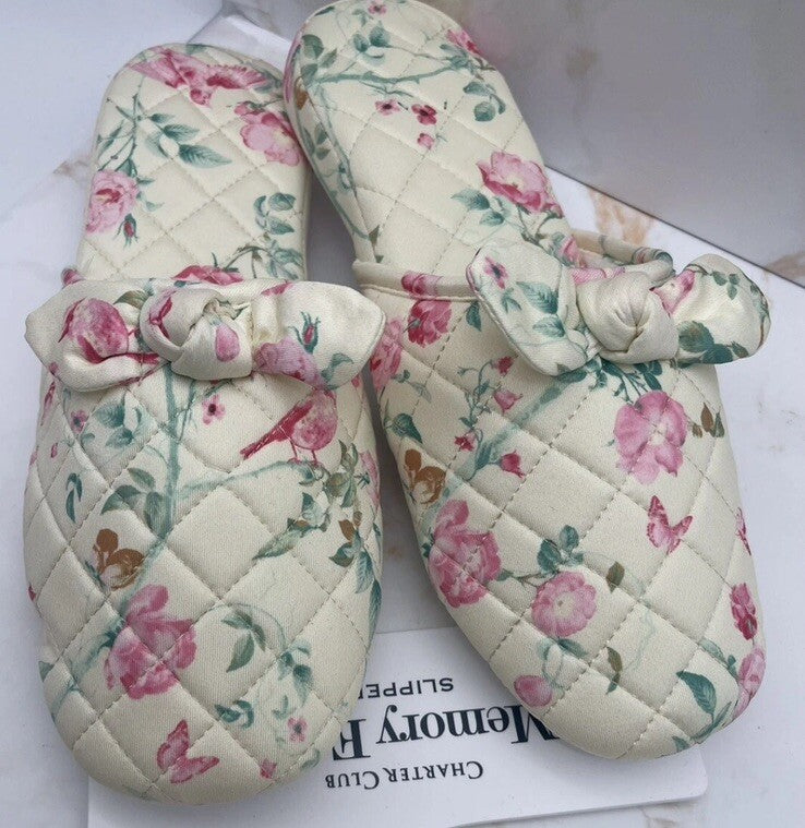 Charter Club Memory Foam Women’s Slippers M 7-8 Yellow With Flowers 