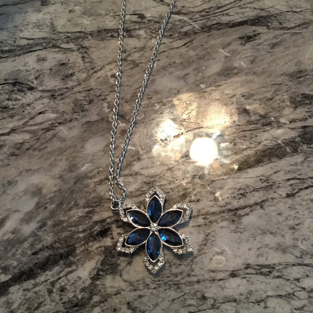2028 Silver-Tone Sapphire Blue Color Stone with Crystals 