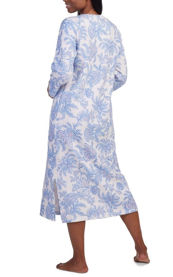 Miss Elaine Women's Quilted Floral 3/4-Sleeve Robe Blue Flor XL