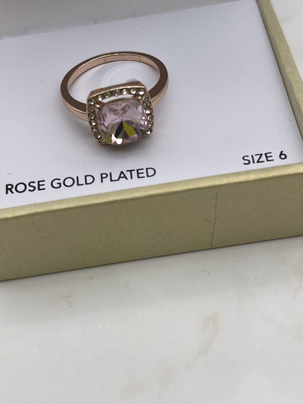 Charter Club Pavé Crystal Stone Square Halo 18K Rose Gold Plated Macys Size 6