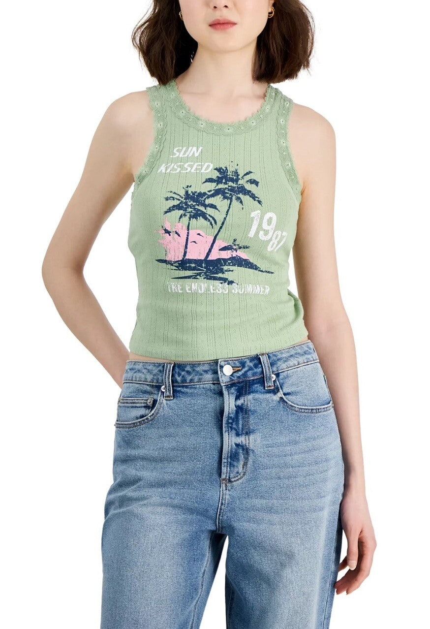  Self Esteem Self-Esteem Juniors' Sun Kissed Lace-Trim Tank Top M