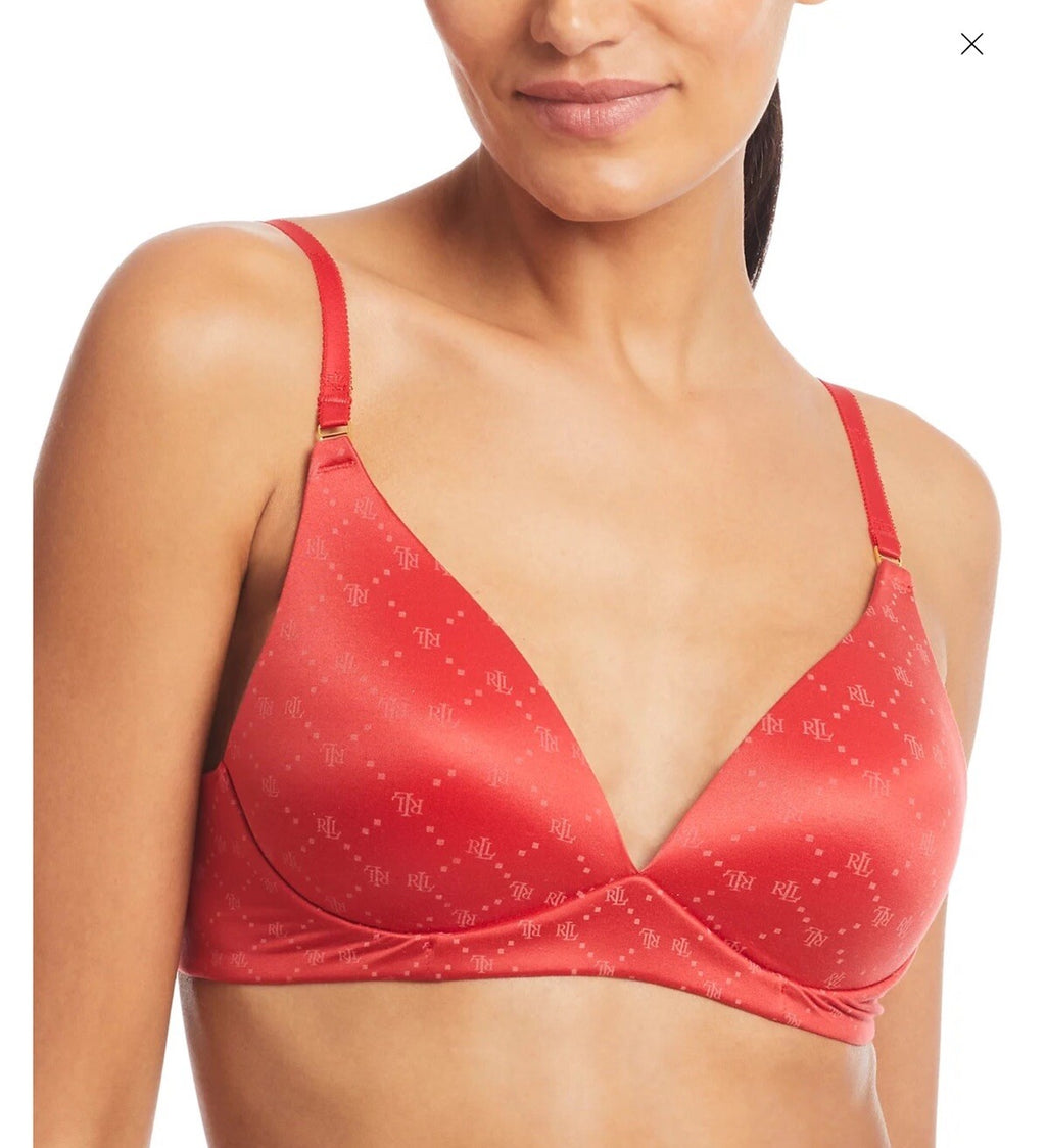 LAUREN RALPH LAUREN Wireless Logo T-Shirt Bra in Ruby Red 34B