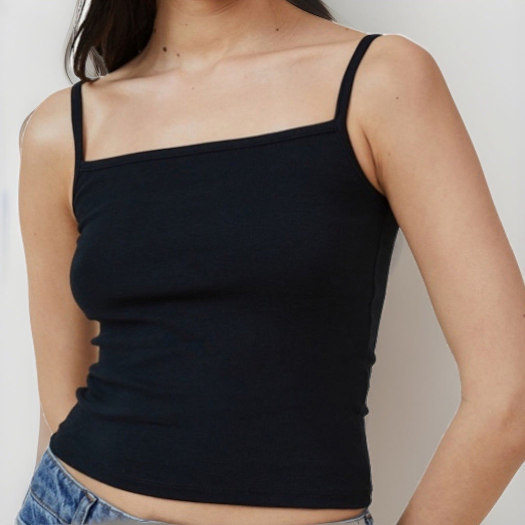 Cotton:on Square Neck Cami Crop Top in Black XL