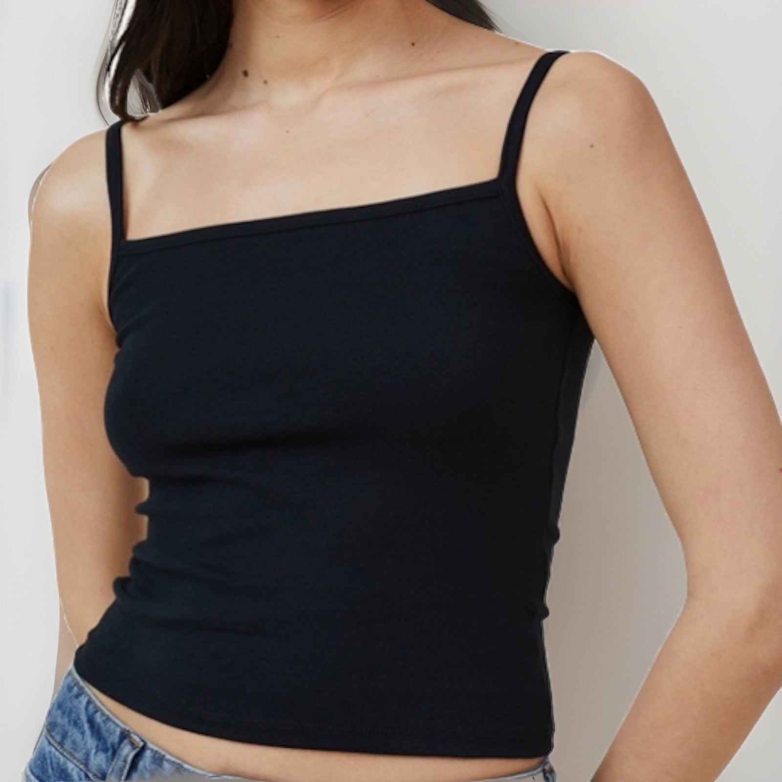Cotton:on Square Neck Cami Crop Top in Black XL