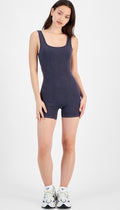 Hippie Rose Junior’s Seamless Square Neck Romper Mountain Grey Large 