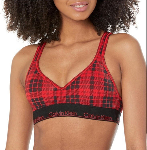 Calvin Klein Women’s Modern Cotton Lightly Lined Wireless Plaid Rouge Small