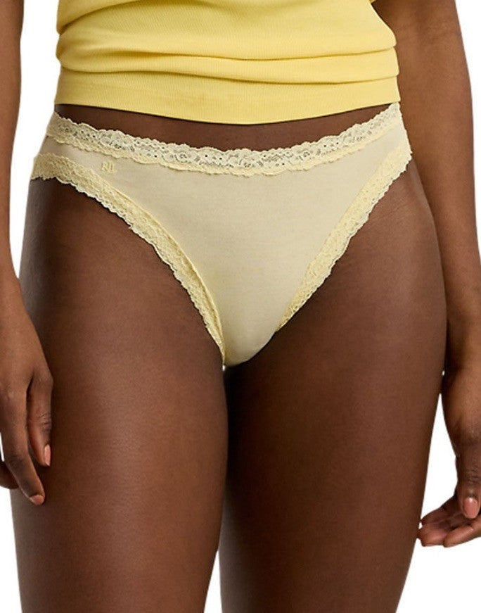 Lauren Ralph Lauren Womens Cotton & Lace  Bikini Brief M Lemon Chiffon