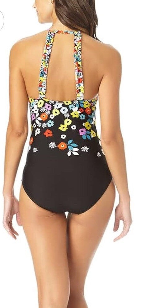Anne Cole Flower Field High Neck Ruffle Straps One-Piece Swimsuit NEW SIZE 10