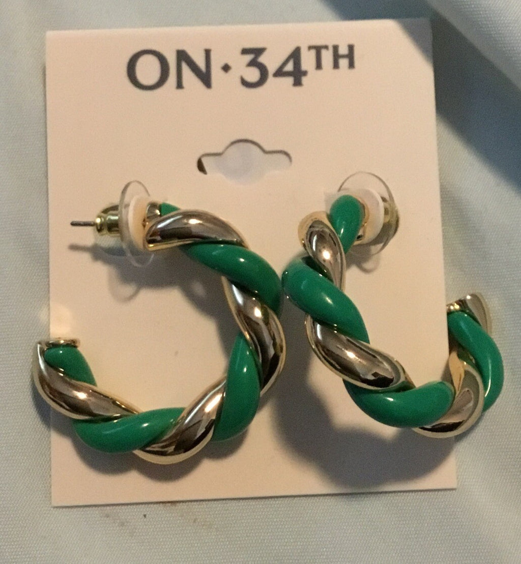 On-34th Green and Gold Swirly Hoop Earrings