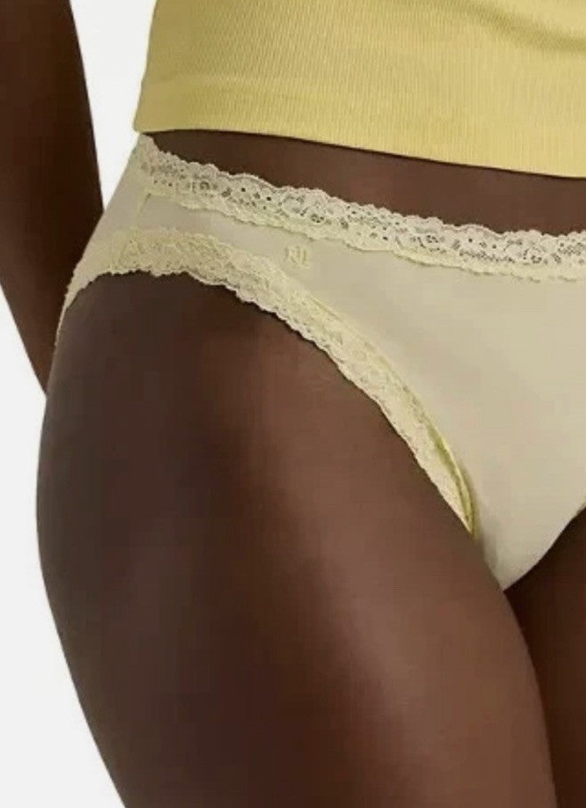 Lauren Ralph Lauren Women's Cotton & Lace Jersey Bikini Brief XS Lemon Chiffon 