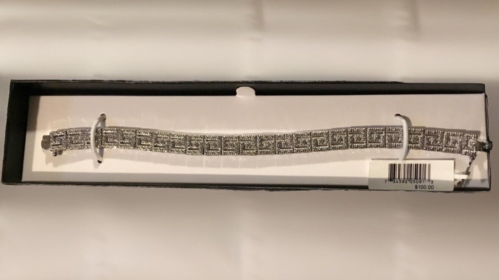 Macy’s Ladies Greek Key Diamond Accent Bracelet, Silver Plate
